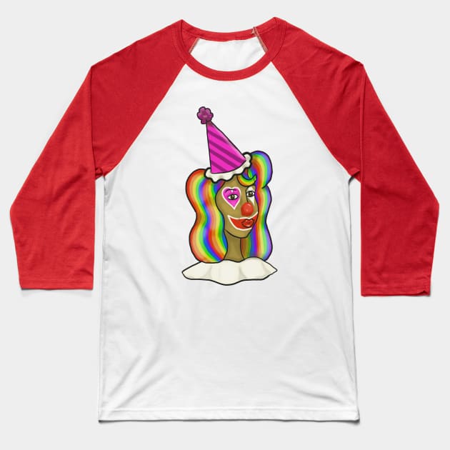 Rainbow Clown Baseball T-Shirt by tesiamarieart